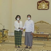နိုင်ငံ‌တော်စီမံအုပ်ချုပ်ရေးကောင်စီဥက္ကဋ္ဌ နိုင်ငံတော်ဝန်ကြီးချုပ် ဗိုလ်ချုပ်မှူးကြီး မင်းအောင်လှိုင် ကုလသမဂ္ဂအတွင်းရေးမှူးချုပ်၏ မြန်မာနိုင်ငံဆိုင်ရာ အထူးကိုယ်စားလှယ် Ms. Noeleen Heyzer ကို လက်ခံတွေ့ဆုံ