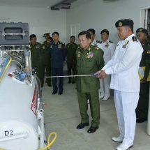 Chairman of State Administration Council Commander-in-Chief of Defence Services Senior General Min Aung Hlaing inspects training sessions of local Main Naval Diving and Salvage Unit near Thandwe in Rakhine State