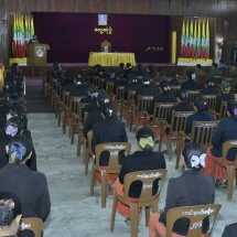 SAC Chairman Commander-in-Chief of Defence Services Senior General Min Aung Hlaing meets officers, other ranks and families of Thandwe Station