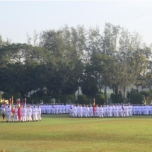 နိုင်ငံတော်စီမံအုပ်ချုပ်ရေးကောင်စီဥက္ကဋ္ဌ တပ်မတော်ကာကွယ်ရေးဦးစီးချုပ် ဗိုလ်ချုပ်မှူးကြီး မဟာသရေစည်သူ မင်းအောင်လှိုင် တပ်မတော်ဆေးတက္ကသိုလ် ဗိုလ်လောင်းသင်တန်းအမှတ်စဉ်(၂၃) သင်တန်းဆင်း ဂုဏ်ပြုစစ်ရေးပြ အခမ်းအနားသို့ တက်ရောက် မိန့်ခွန်းပြောကြား