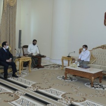 Chairman of State Administration Council Prime Minister Senior General Min Aung Hlaing receives Japan delegation led by Member of House of Representatives of Liberal Democratic Party of Japan Mr. Hiromichi Watanabe