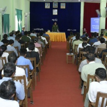 Chairman of State Administration Council Prime Minister Senior General Min Aung Hlaing meets district and township departmental officials of Hainggyikyun town and Ngaputaw Township, Ayeyawady Region