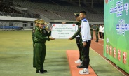 Chairman of State Administration Council Commander-in-Chief of Defence Services Senior General Min Aung Hlaing watches final match of 60th Commander-in-Chief of Defence Services’ Trophy Tatmadaw (Army, Navy, and Air) Football Tournament, presents prizes Nay Pyi Taw November 24 Camp Commandant’s Office of the Office of Commander-in-Chief (Army) team earn a well-deserved victory 