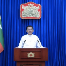 နိုင်ငံတော်စီမံအုပ်ချုပ်ရေးကောင်စီ၏ ၁ နှစ်နှင့်၆ လ(၁၈ လ)ပြည့် နိုင်ငံတော်တာဝန် ထမ်းဆောင်ခဲ့မှုနှင့်ပတ်သက်၍ နိုင်ငံတော်စီမံအုပ်ချုပ်ရေးကောင်စီဥက္ကဋ္ဌ၊ နိုင်ငံတော် ဝန်ကြီးချုပ် ဗိုလ်ချုပ်မှူးကြီး မင်းအောင်လှိုင် ပြောကြားသည့် မိန့်ခွန်း
