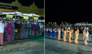 နိုင်ငံတော်စီမံအုပ်ချုပ်ရေးကောင်စီဥက္ကဋ္ဌ နိုင်ငံတော်ဝန်ကြီးချုပ်ဗိုလ်ချုပ်မှူးကြီး မင်းအောင်လှိုင်နှင့် ဇနီး ဒေါ်ကြူကြူလှ မာရဝိဇယဗုဒ္ဓရုပ်ပွားတော်မြတ်ကြီးအား ပထမအကြိမ် မသိုးရွှေကြာသင်္ကန်းတော် ရက်လုပ်ပူဇော်ပွဲ ဖွင့်ပွဲအခမ်းအနားသို့ တက်ရောက်ကြည်ညို