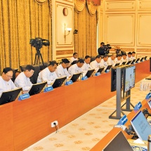Chairman of State Administration Council Prime Minister Senior General Min  Aung Hlaing addresses Union government meeting 7/2023