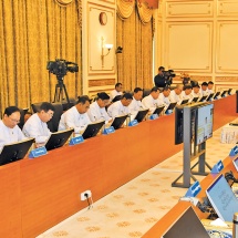 Chairman of State Administration Council Prime Minister Senior General Min  Aung Hlaing addresses Union government meeting 7/2023