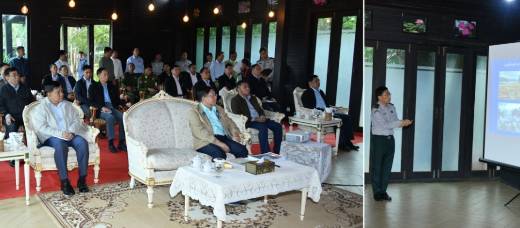 နိုင်ငံတော်စီမံအုပ်ချုပ်ရေးကောင်စီဥက္ကဋ္ဌ နိုင်ငံတော်ဝန်ကြီးချုပ် ဗိုလ်ချုပ်မှူးကြီး မင်းအောင်လှိုင် ပြင်ဦးလွင်မြို့ အမျိုးသားကန်တော်ကြီးဥယျာဉ်သို့ သွားရောက်ကြည့်ရှုစစ်ဆေး