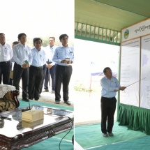 SAC Chairman Prime Minister Senior General Min Aung Hlaing inspects temporary damming on Hsinthe Creek and solar-powered water pumping system, meets local farmers in Shadaw Village in Tatkon Township