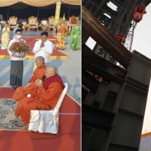 Auspicious ceremony to put 4th part of Maravijaya Buddha Image on top of Yadana Throne held