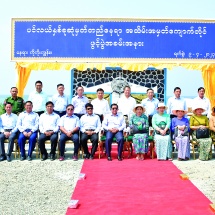 Chairman of State Administration Council Prime Minister Senior General Min Aung Hlaing attends ceremony to open monument marking victory land at victorious point of Andaman Sea, Bay of Bengal in Cocokyun Township