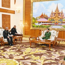 Chairman of State Administration Council Commander-in-Chief of Defence Services Senior General Min Aung Hlaing receives delegation led by Chairman of Advisory Board of Royal Thai Army