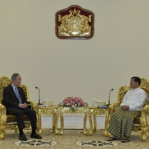 Chairman of State Administration Council Prime Minister Senior General Min Aung Hlaing receives Mr. Ban Ki-Moon, Deputy Chair of The Elders and former Secretary-General of the United Nations