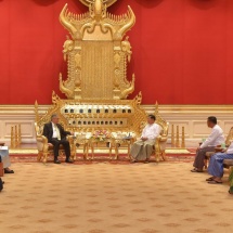 SAC Chairman Prime Minister Senior General Min Aung Hlaing receives Thai Deputy Prime Minister and Minister of Foreign Affairs H.E. Mr. Don Pramudwinai and party