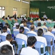 Chairman of State Administration Council Prime Minister Senior General Min Aung Hlaing cordially meets departmental personnel and town elders in Cocokyun Township