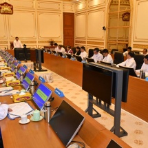 Chairman of State Administration Council Prime Minister Senior General Min Aung Hlaing delivers address at meeting (1/2024) of Security, Peace and Stability and Rule of Law Committee of Republic of Union of Myanmar