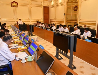 Chairman of State Administration Council Prime Minister Senior General Min Aung Hlaing delivers address at meeting (1/2024) of Security, Peace and Stability and Rule of Law Committee of Republic of Union of Myanmar