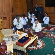 နိုင်ငံတော်စီမံအုပ်ချုပ်ရေးကောင်စီဥက္ကဋ္ဌ နိုင်ငံတော်ဝန်ကြီးချုပ် ဗိုလ်ချုပ်မှူးကြီး မင်းအောင်လှိုင် ကမ္ဘောဒီးယားနိုင်ငံ သံဃရာဇာဆရာတော်ကြီးနှင့် အဖွဲ့ဝင်များအား ဖူးမြော်ကြည်ညို