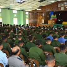SAC Chairman Commander-in-Chief of Defence Services Senior General Min Aung Hlaing meets officer trainees from Tatmadaw (Army) Combat Forces School (Bahtoo)Tatmadaw members must serve assigned duties with full capability and determination successfully, having mental and physical health and strength as well as industry, enthusiasm, and full vitality