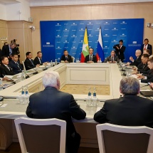 Chairman of the State Administration Council Prime Minister Senior General Min Aung Hlaing holds talks with Speaker of Duma of Russian Federation