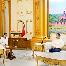 SAC Chairman Prime Minister Senior General Min Aung Hlaing receives Special Envoy for Asian Affairs of Ministry of Foreign Affairs of China H.E. Mr. Deng Xijun