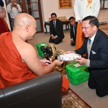 High-level delegation led by Chairman of State Administration Council Prime Minister Senior General Min Aung Hlaing pays obeisance to Sayadaws at Myanmar Theravada Buddhist Centre