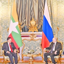 Chairman of the State Administration Council Prime Minister Senior General Min Aung Hlaing holds a separate meeting with President of Russian Federation H.E. Vladimir Vladimirovich Putin 