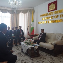Chairman of State Administration Council Prime Minister Senior General Min Aung Hlaing meets officer trainees studying in Belarus