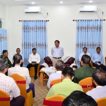 Chairman of State Administration Council Prime Minister Senior General Min Aung Hlaing meets district level officials and local elders from Sagging and Mandalay at separate meetings, explains rehabilitation programs and presents  funds for the programs