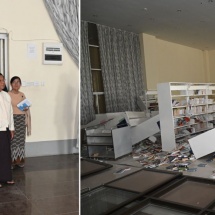 နိုင်ငံတော်စီမံအုပ်ချုပ်ရေးကောင်စီဥက္ကဋ္ဌ နိုင်ငံတော်ဝန်ကြီးချုပ်  ဗိုလ်ချုပ်မှူးကြီးမင်းအောင်လှိုင်  မန္တလေးငလျင်ကြီးကြောင့်ထိခိုက်ပျက်စီးမှုများဖြစ်ပေါ်ခဲ့သည့်အမျိုးသားစာကြည့်တိုက်(နေပြည်တော်)နှင့် ဥပ္ပါတသန္တိစေတီတော်ကြီးရင်ပြင်တော်နှင့် သာသနိကအဆောက်အဦများအား သွားရောက်ကြည့်ရှုစစ်ဆေး၊ လိုအပ်သည်များလမ်းညွှန်မှာကြား