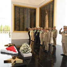 Chairman of State Administration Council Commander-in-Chief of Defence Services Senior General Thadoe Maha Thray Sithu Thadoe Thiri Thudhamma Min Aung Hlaing and senior military officers pay Tribute at Memorial to the Fallen Heroes (Nay Pyi Taw)