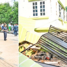 Chairman of State Administration Council Prime Minister Senior General Min Aung Hlaing inspects earthquake-affected areas in Nay Pyi Taw, offers support to injured citizens