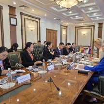 Daw Kyu Kyu Hla, wife of SAC Chairman Prime Minister Senior General Min Aung Hlaing, holds talks with BRICS Women’s Business Alliance of Russian Federation Chairperson Ms. Anna Nesterova