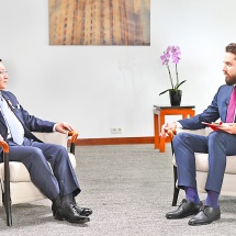 Chairman of State Administration Council Prime Minister Senior General Min Aung Hlaing answers questions of RT TV Channel of Russian Federation
