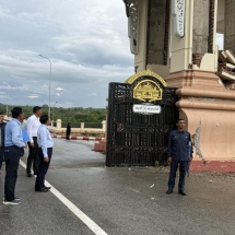 Chairman of the State Administration Council Prime Minister Senior General Min Aung Hlaing inspects the status of the renovation work on the Hluttaw buildings damaged by the earthquake, and provided guidance as needed