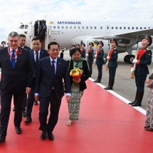 High-level Myanmar delegation led by Chairman of State Administration Council Prime Minister Senior General Min Aung Hlaing arrives in Russian Federation to attend the 80th Anniversary Victory Day of the Great Patriotic War (1941-1945)