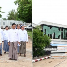 နိုင်ငံတော်စီမံအုပ်ချုပ်ရေးကောင်စီဥက္ကဋ္ဌ နိုင်ငံတော်ဝန်ကြီးချုပ် ဗိုလ်ချုပ်မှူးကြီးမင်းအောင်လှိုင် ငလျင်ဒဏ်ကြောင့် ထိခိုက်ပျက်စီးမှုများဖြစ်ပေါ်ခဲ့သည့် ဝန်ကြီးရုံးအဆောက်အဦများအား ကြည့်ရှုစစ်ဆေး၊ လိုအပ်သည်များလမ်းညွှန်မှာကြား