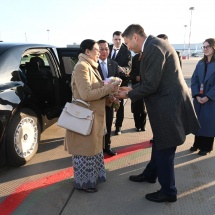 Myanmar high-level delegation led by SAC Chairman Prime Minister Senior General Min Aung Hlaing arrives in Novosibirsk, Russian Federation