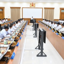 Chairman of State Administration Council Prime Minister Senior GeneralMin Aung Hlaing addresses SAC government meeting