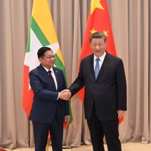SAC Chairman Prime Minister Senior General Min Aung Hlaing holds meeting with President of the People’s Republic of China Mr. Xi Jinping
