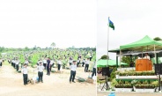 Chairman of State Administration Council Prime Minister Senior General Min Aung Hlaing plants a gangaw sapling at the first monsoon tree-planting ceremony for 2025 of Nay Pyi Taw, Union Territory