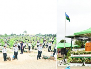 Chairman of State Administration Council Prime Minister Senior General Min Aung Hlaing plants a gangaw sapling at the first monsoon tree-planting ceremony for 2025 of Nay Pyi Taw, Union Territory