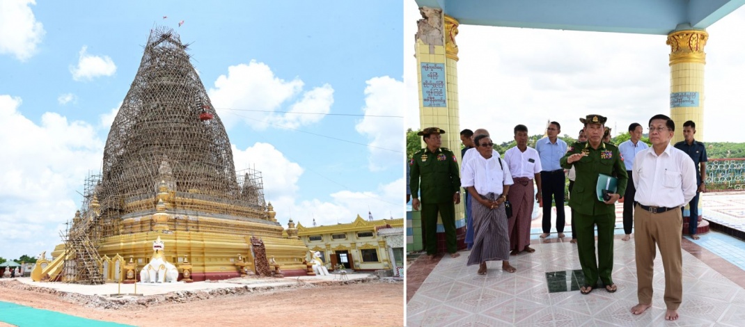 Chairman of State Administration Council Prime Minister Senior General Min Aung Hlaing inspects progress in carrying out rehabilitation activities in Sagaing and Mandalay and looks into requirements