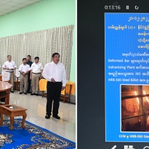 Chairman of State Administration Council Prime Minister Senior General Min Aung Hlaing inspects production promotion undertakings at factories in Yangon Region