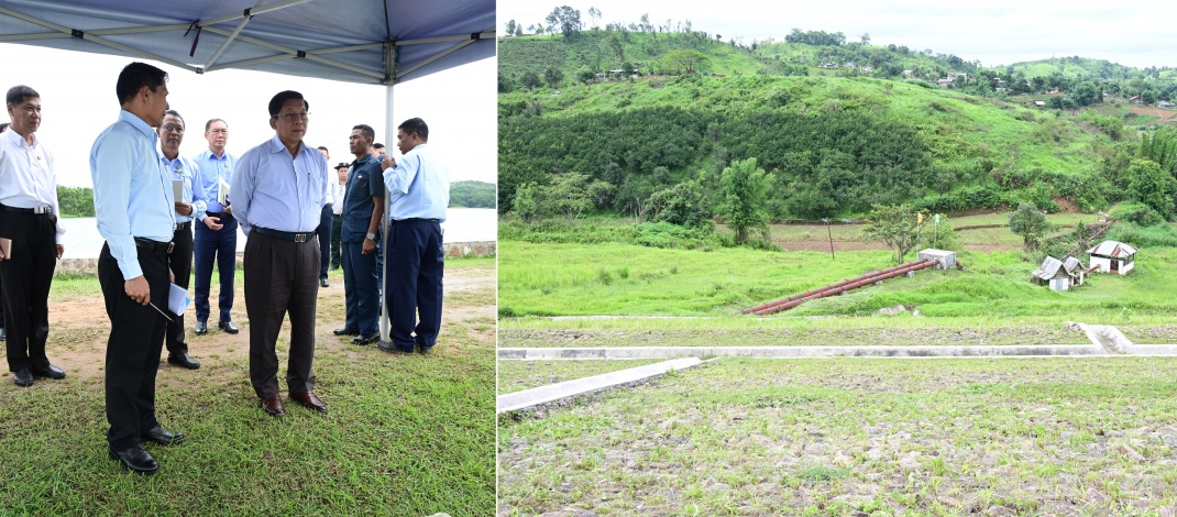 Chairman of State Administration Council Prime Minister Senior General Min Aung Hlaing inspects endeavours for ensuring sufficient water supply, education promotion and cleanliness and beautification in PyinOoLwin
