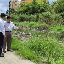 Chairman of State Administration Council Prime Minister Senior General Min Aung Hlaing inspects tasks carried out for better drainage system along Yangon-Pathein road in Hlaingtharyar Township