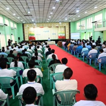 Chairman of State Administration Council Prime Minister Senior General Min Aung Hlaing meets district and township level departmental officials, local elders and MSME entrepreneurs from Meiktila District, Mandalay Region, and discusses regional development