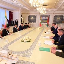 SAC Chairman Prime Minister Senior General Min Aung Hlaing  meets President of the Republic of Belarus H.E. Mr. Alexander  Gregoryevich Lukashenko