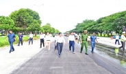 State Administration Council Chairman Prime Minister Senior General Min Aung Hlaing inspects upgrading and repair of damaged sections on Yazahtarni Road in Nay Pyi Taw, affected by Mandalay earthquake