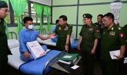 Chairman of State Administration Council Commander-in-Chief of Defence Services Senior General Min Aung Hlaing visit officers, other ranks receiving treatments at defence services hospital in Meiktila, attends to their needs